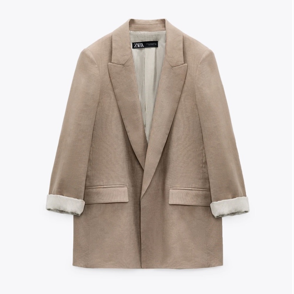 Zara Linen Blazer with Printed Cuffs